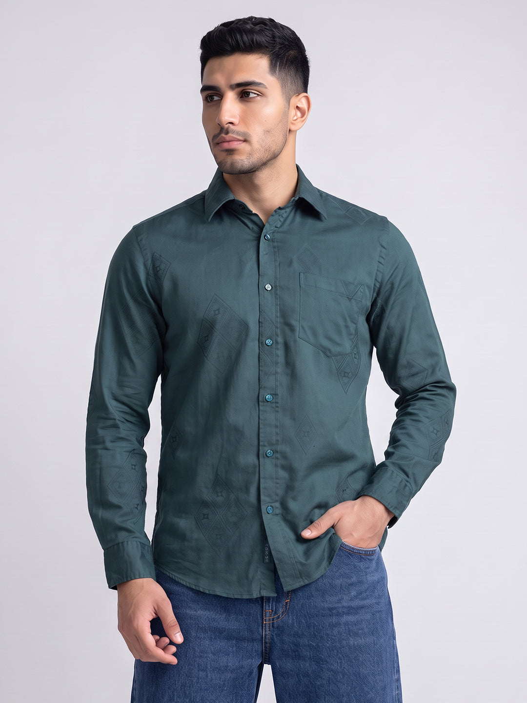 Teal Textured Jacquard Shirt