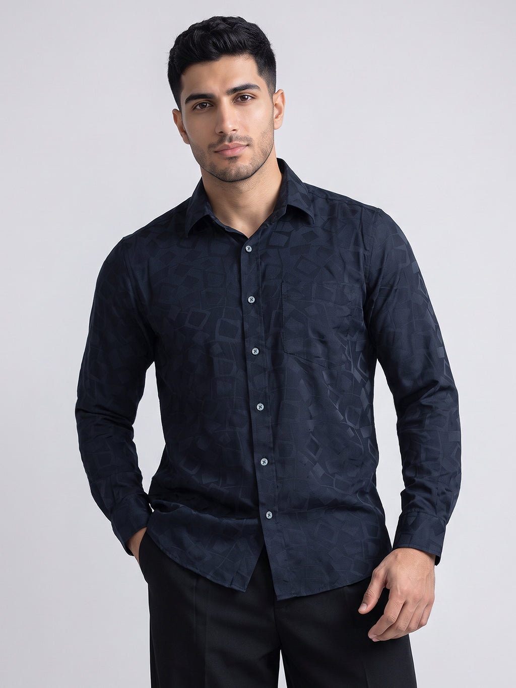 Navy Tonal Pattern Shirt