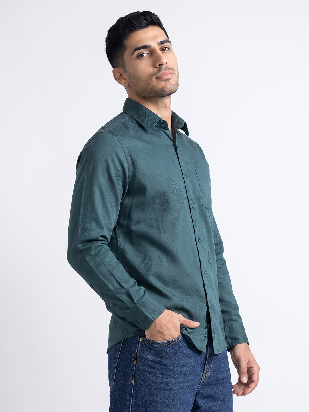 Teal Textured Jacquard Shirt