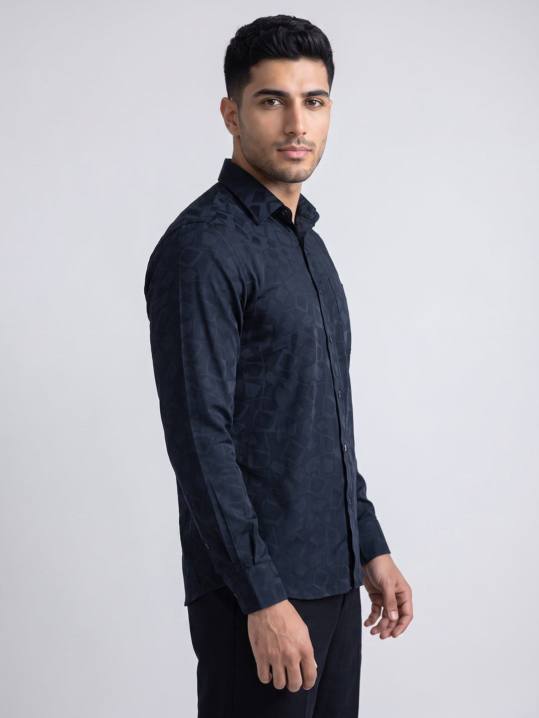 Navy Tonal Pattern Shirt