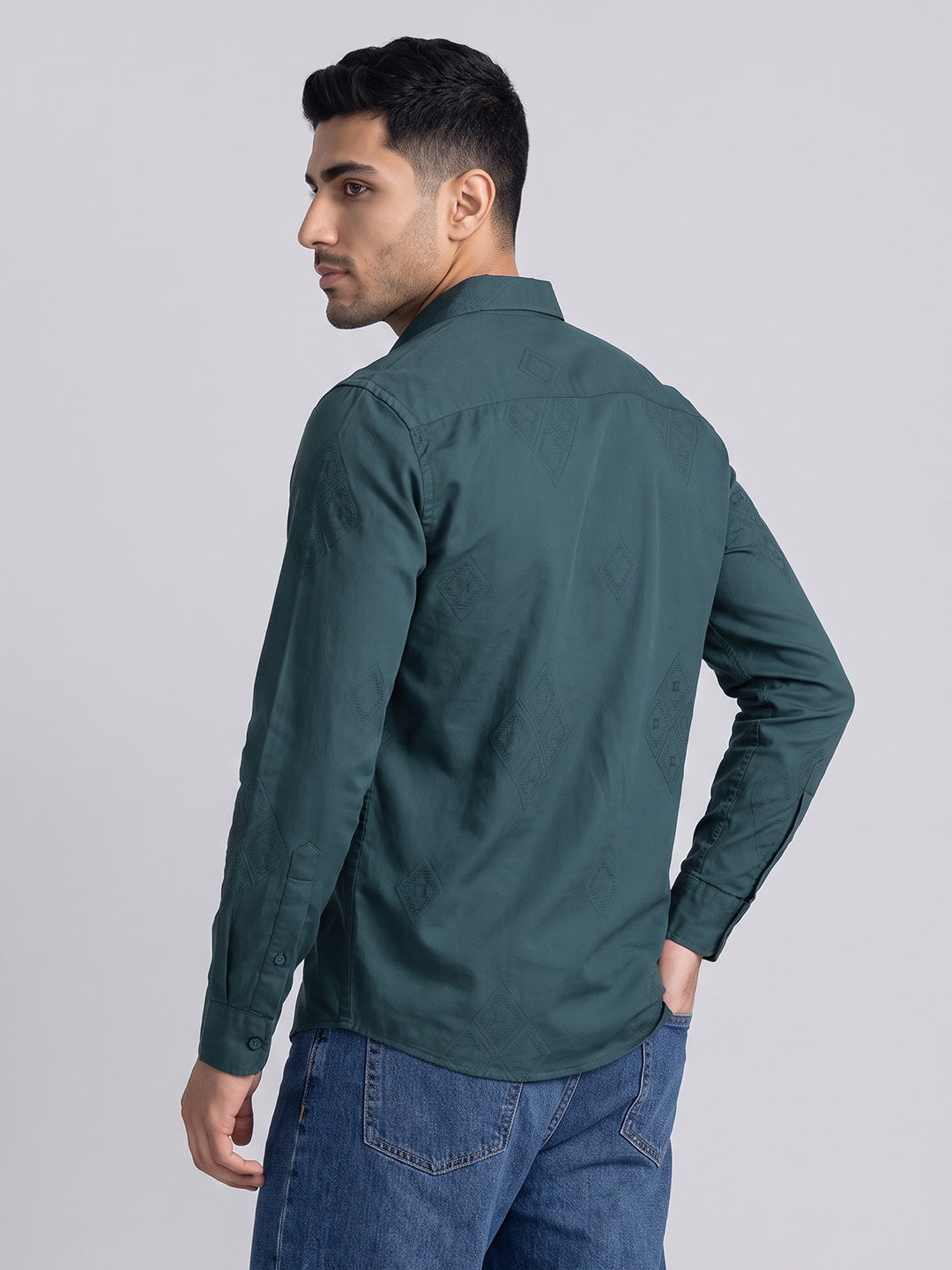 Teal Textured Jacquard Shirt