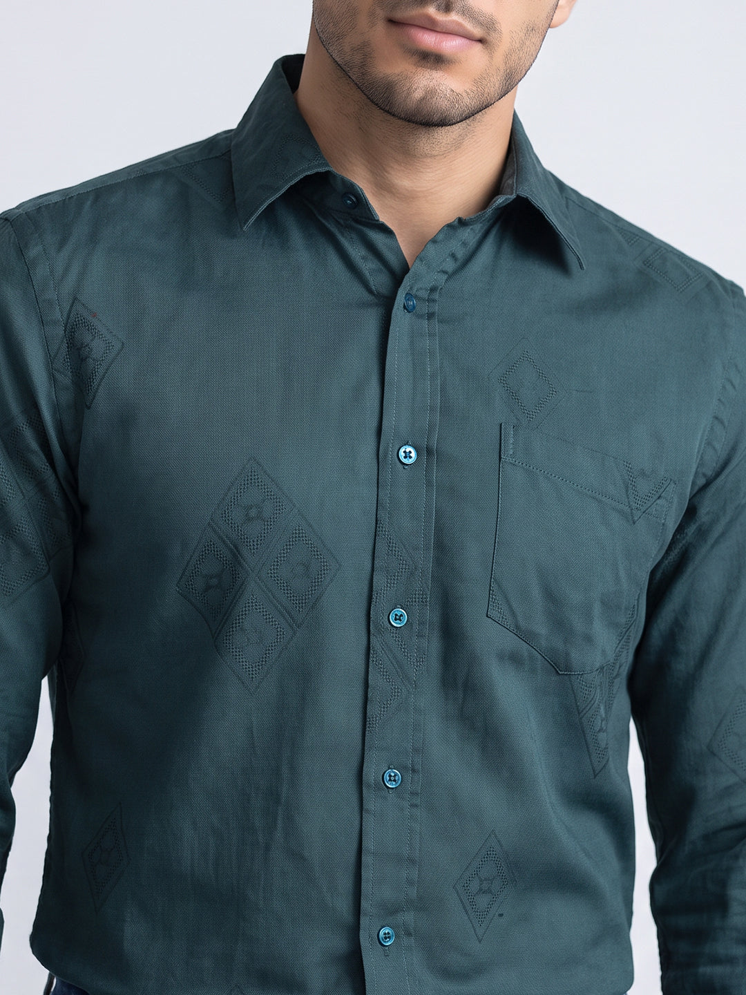 Teal Textured Jacquard Shirt
