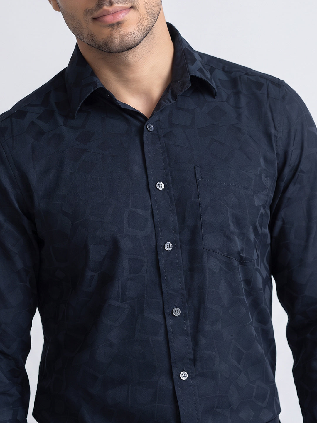 Navy Tonal Pattern Shirt