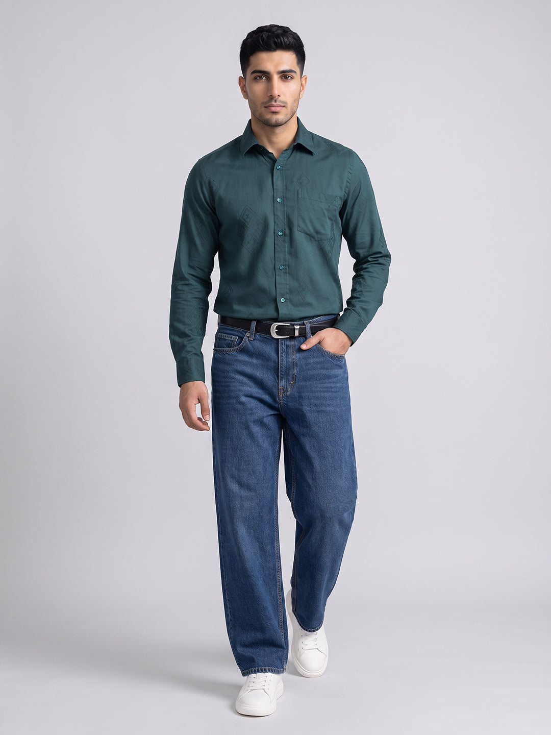 Teal Textured Jacquard Shirt