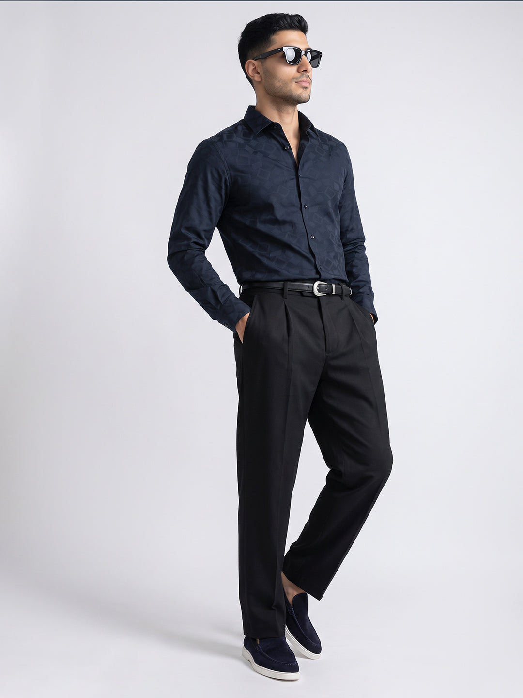 Navy Tonal Pattern Shirt